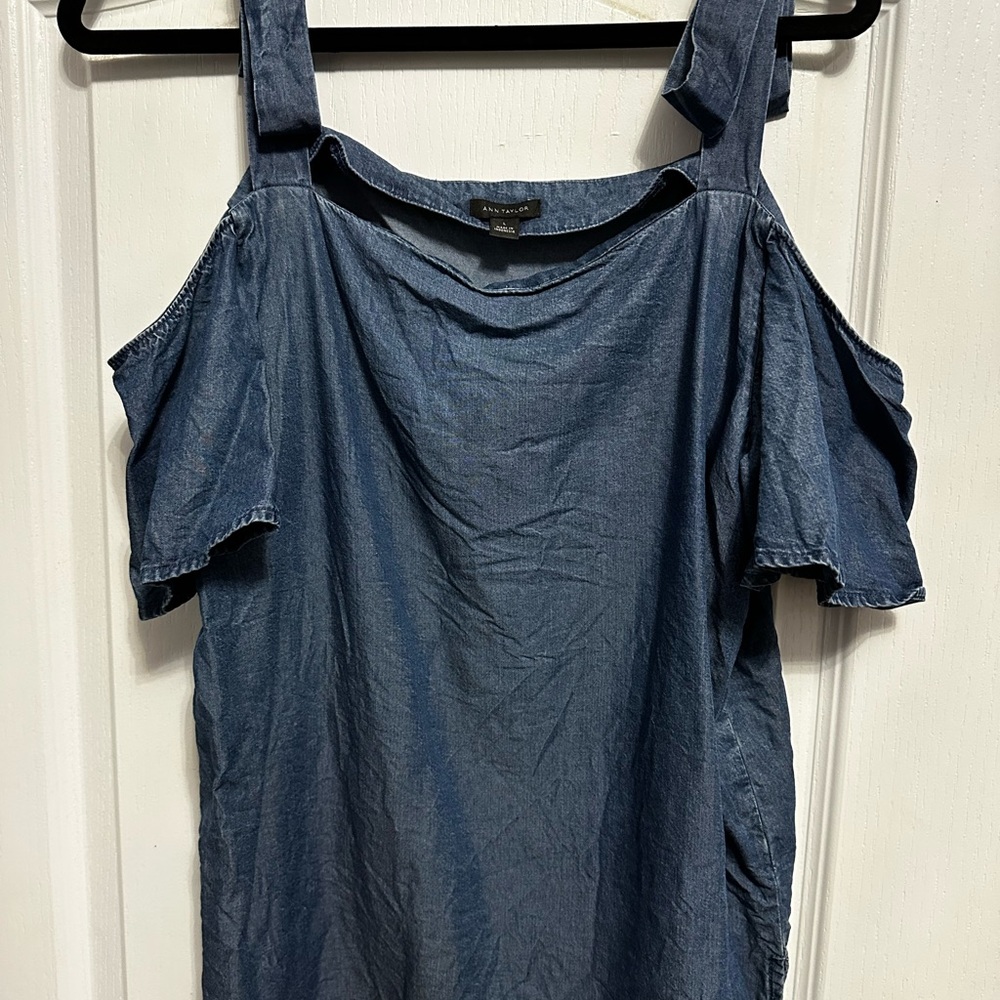 Ann Taylor Blue Denim Off-Shoulder Top L